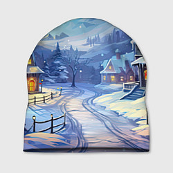 Шапка Зимняя новогодняя деревня, цвет: 3D-принт