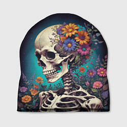 Шапка Скелет с яркими цветами