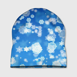 Шапка Декоративные снежинки на синем, цвет: 3D-принт