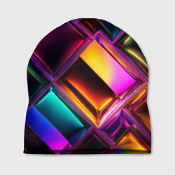 Шапка Цветные стеклянные блоки - неоновый геометричный у, цвет: 3D-принт