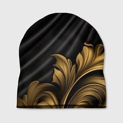 Шапка Лепнина золотые узоры на черной ткани, цвет: 3D-принт