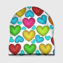 Шапка Сердца нарисованные цветными карандашами, цвет: 3D-принт