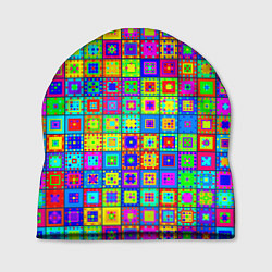 Шапка Узор из разноцветных квадратов