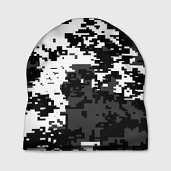 Шапка Камуфляжные пиксели чёрно белый, цвет: 3D-принт