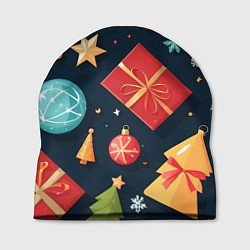 Шапка Новогодние подарки и шарики, цвет: 3D-принт