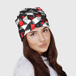 Шапка Красно-белые рельефные треугольники на чёрном фоне, цвет: 3D-принт — фото 2