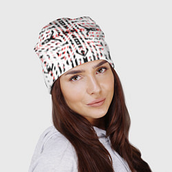 Шапка Чёрно-красные диагональные полосы на белом фоне, цвет: 3D-принт — фото 2