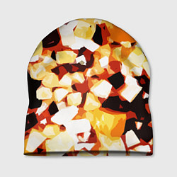 Шапка Жёлто-белая абстракция на чёрном фоне, цвет: 3D-принт