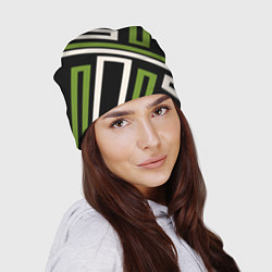 Шапка Прямоугольники по диагонали-зеленый, черный, цвет: 3D-принт — фото 2