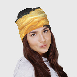 Шапка Золотистая материя на черном фоне, цвет: 3D-принт — фото 2