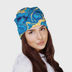 Шапка Синий мрамор с золотом, цвет: 3D-принт — фото 2