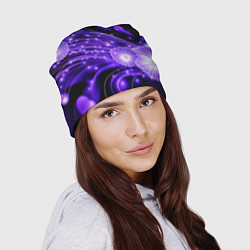 Шапка Силуэты цветов на темном фоне - фиолетовое свечени, цвет: 3D-принт — фото 2