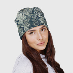 Шапка Бело-синий искажённые абстрактные линии, цвет: 3D-принт — фото 2