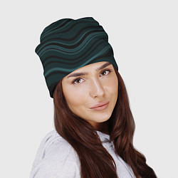 Шапка Тёмный синий волнистые полосы, цвет: 3D-принт — фото 2