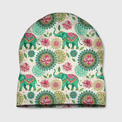 Шапка Слоны и мандалы паттерн в индийской стилистике, цвет: 3D-принт