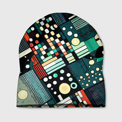 Шапка Тёмно-синий абстракция полосы кружочки, цвет: 3D-принт