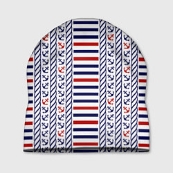 Шапка Полосатый морской орнамент с якорями, цвет: 3D-принт