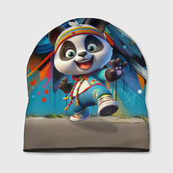 Шапка Funny panda cub on a graffiti background, цвет: 3D-принт