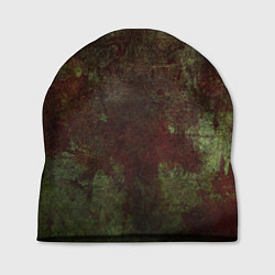 Шапка Абстракция - green fabric soaked in red paint