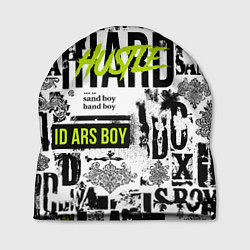 Шапка Pattern with inscriptions hustle sand boy, цвет: 3D-принт