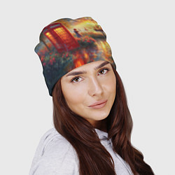 Шапка Пейзаж с красной телефонной будкой, цвет: 3D-принт — фото 2