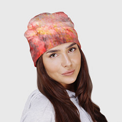 Шапка Абстракция- red embroidered fabric, цвет: 3D-принт — фото 2
