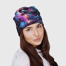 Шапка Neon cyber skull, цвет: 3D-принт — фото 2