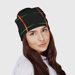 Шапка Color black green orange stripes, цвет: 3D-принт — фото 2