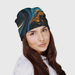 Шапка Сине-золотая абстракция, цвет: 3D-принт — фото 2