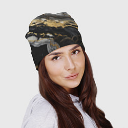 Шапка Черный серый золотой мрамор, цвет: 3D-принт — фото 2