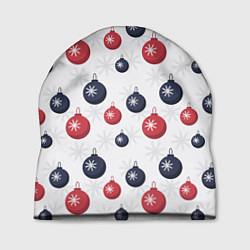 Шапка Синие и красные новогодние шары со снежинками, цвет: 3D-принт
