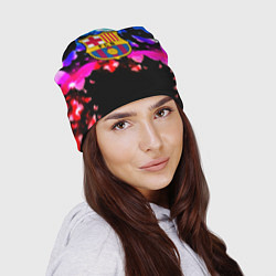 Шапка Барселона неоновые бабочки, цвет: 3D-принт — фото 2