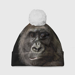Шапка с помпоном Глаза гориллы, цвет: 3D-белый
