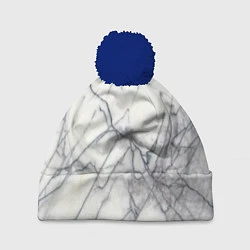 Шапка с помпоном Белый мрамор, цвет: 3D-тёмно-синий