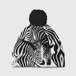 Шапка с помпоном Полосатая зебра, цвет: 3D-черный