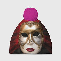 Шапка с помпоном Венецианская маска, цвет: 3D-малиновый