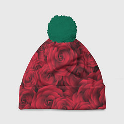 Шапка с помпоном Красные розы, цвет: 3D-зеленый