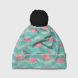 Шапка c помпоном Flamingo Pattern