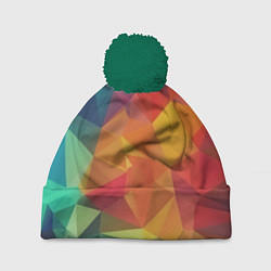 Шапка с помпоном Цветные полигоны, цвет: 3D-зеленый