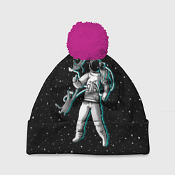 Шапка с помпоном Космонавт с котами, цвет: 3D-малиновый
