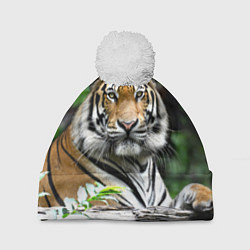 Шапка с помпоном Тигр в джунглях, цвет: 3D-белый