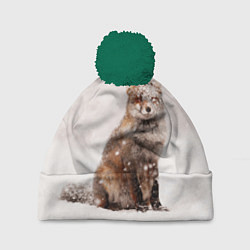 Шапка с помпоном Снежная лисица, цвет: 3D-зеленый