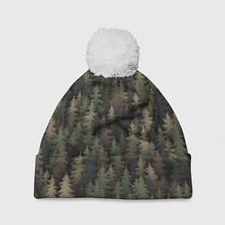 Шапка с помпоном Лесной камуфляж, цвет: 3D-белый