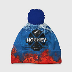 Шапка с помпоном Хоккей триколор, цвет: 3D-тёмно-синий