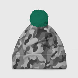 Шапка с помпоном Ночной Камуфляж 1, цвет: 3D-зеленый