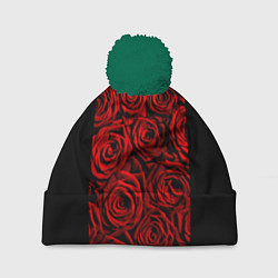 Шапка с помпоном Унисекс / Красные розы, цвет: 3D-зеленый