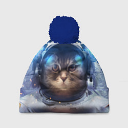 Шапка с помпоном Кот-космонавт, цвет: 3D-тёмно-синий