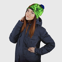 Шапка с помпоном Cyberpunk 2077: Green Breaks, цвет: 3D-тёмно-синий — фото 2