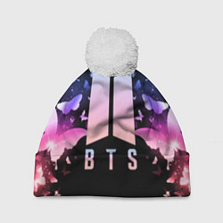 Шапка с помпоном BTS: Black Butterflies, цвет: 3D-белый