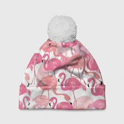 Шапка с помпоном Рай фламинго, цвет: 3D-белый